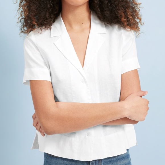 Everlane Tops - White Linen Short Sleeved Button Down